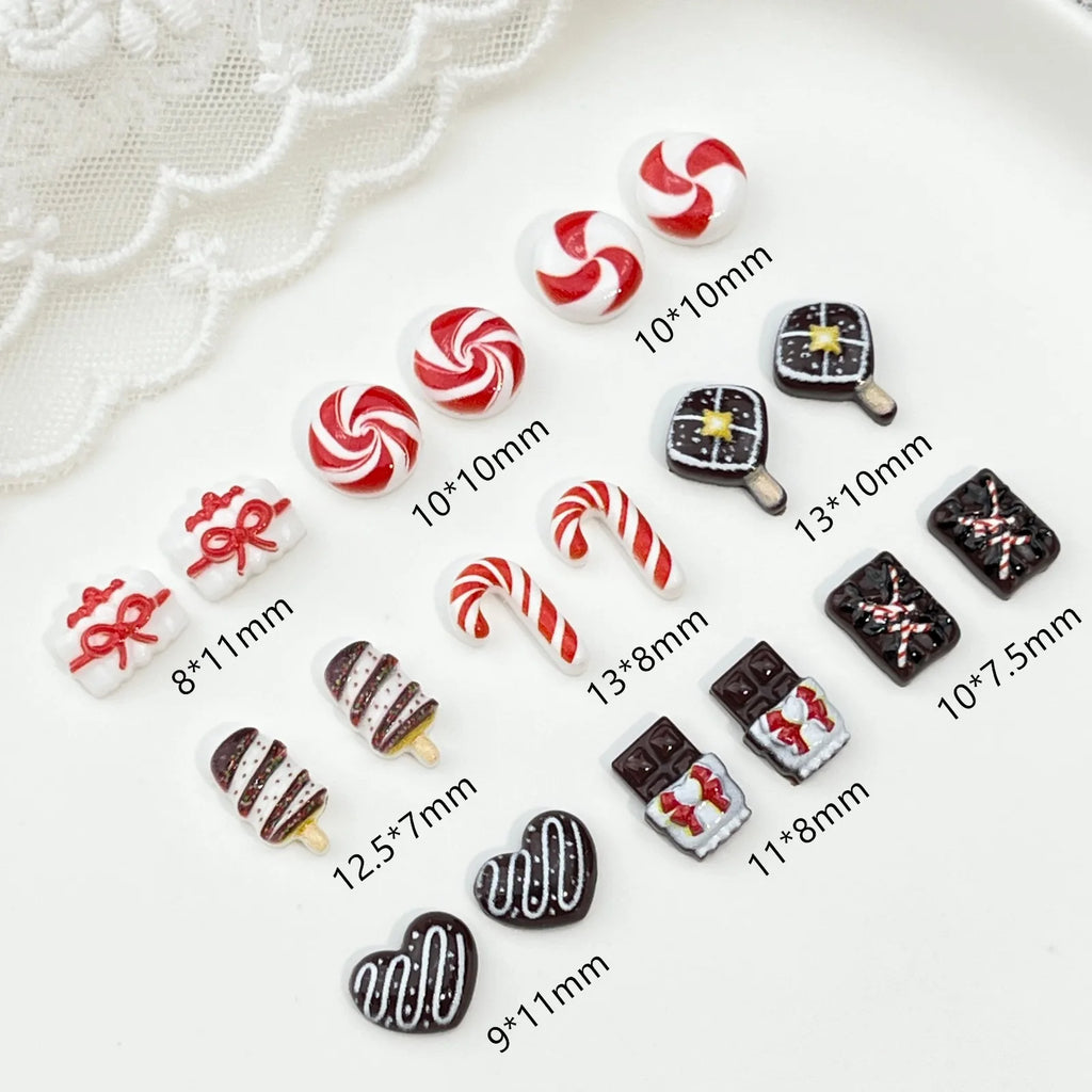 Christmas Resin Nail Charms Food Play Candy Nail Art Accessories Realistic 3D Chocolate Cake Design DIY Wearable Nail Decoration