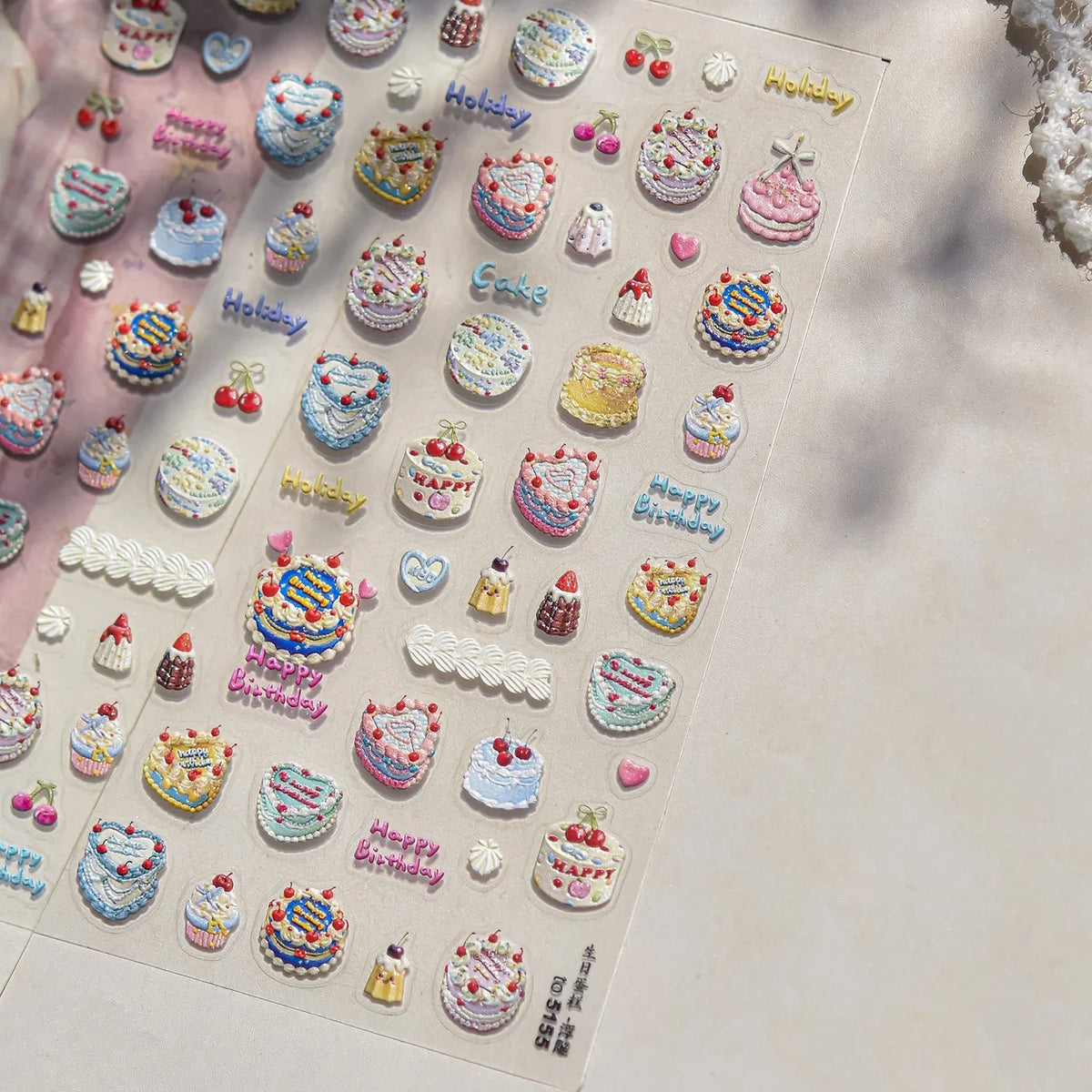 Cute 5D Embossed Relief Nail Art Sticker Colored Love Heart Manicure Decal Jelly Design Doughnut Lollipop Candy Strawberry Fruit