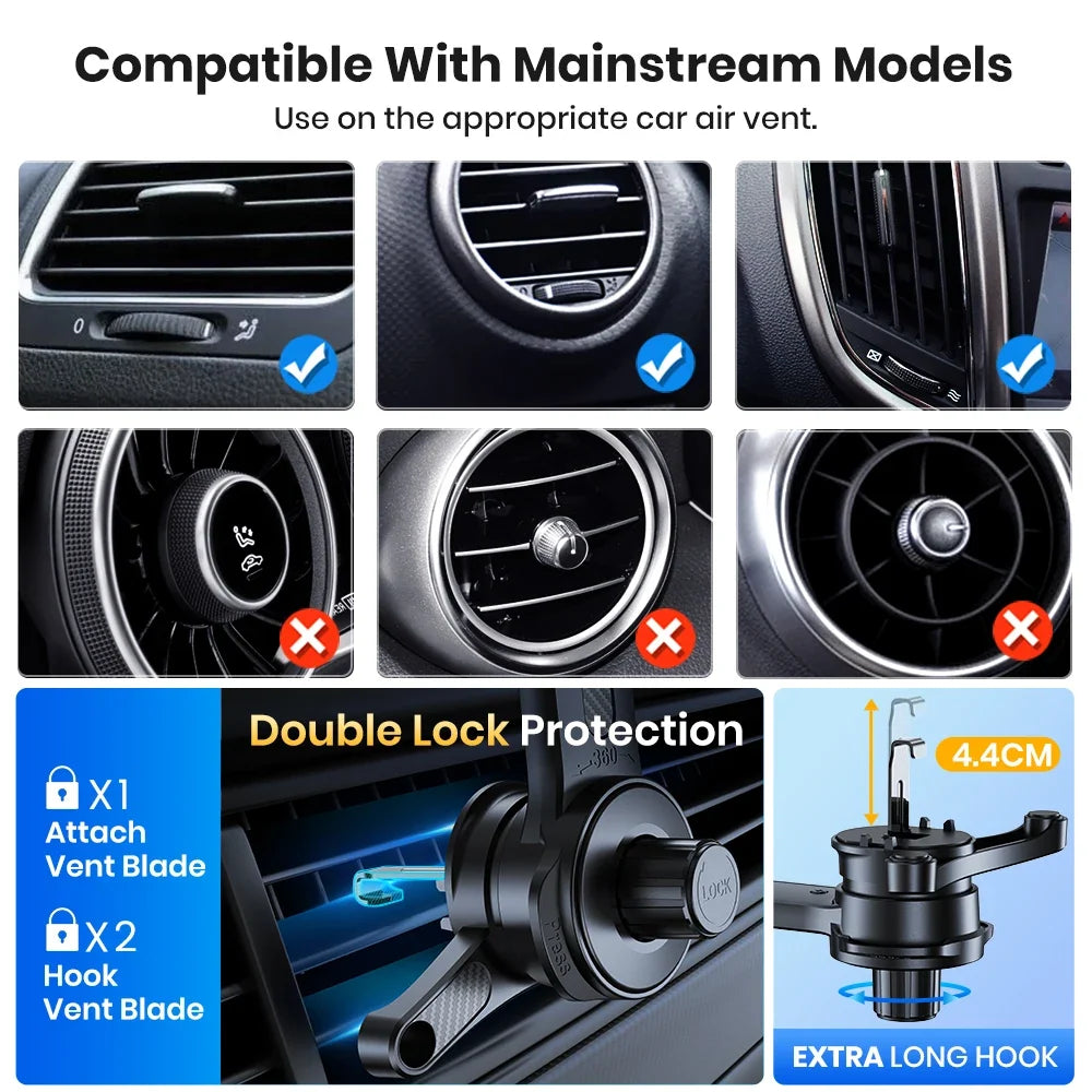 TOPK D46T Air Vent Car Phone Holder, 360° Rotatable Metal Hook Car Phone Mount with Easy Install for All Smartphones