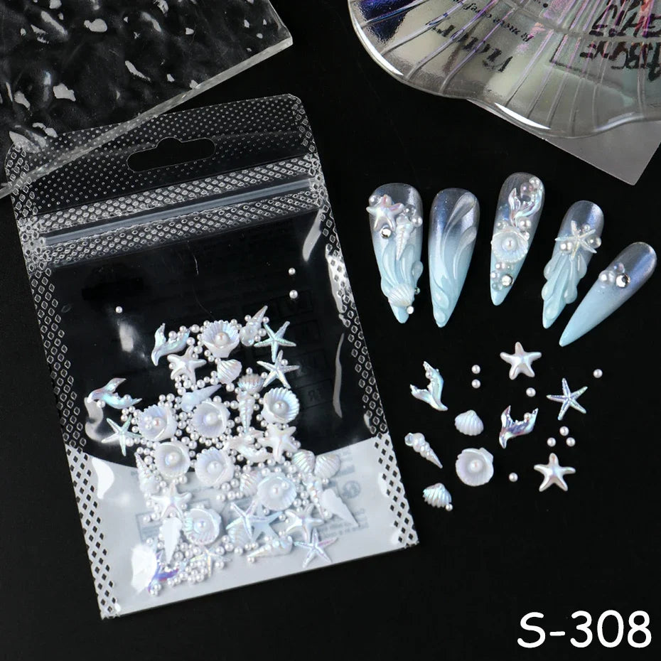 Aurora Ocean Shell Starfish Nail Charms Mini Conch Jellyfish Nail Decoration Mermaid Series Elegant Sea Creature Manicure Access
