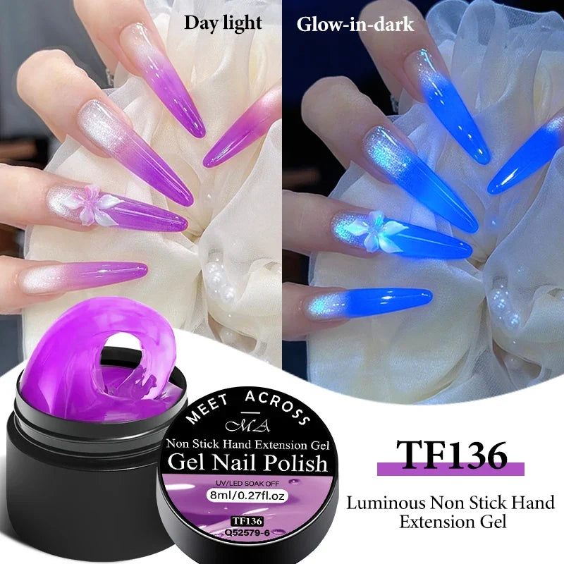 MEET ACROSS 8ml No Stick Hand Extension Gel Luminous Gel Nail Polish Bulider Gel Carving Flower Nail Art Shaping Acrylic Nail