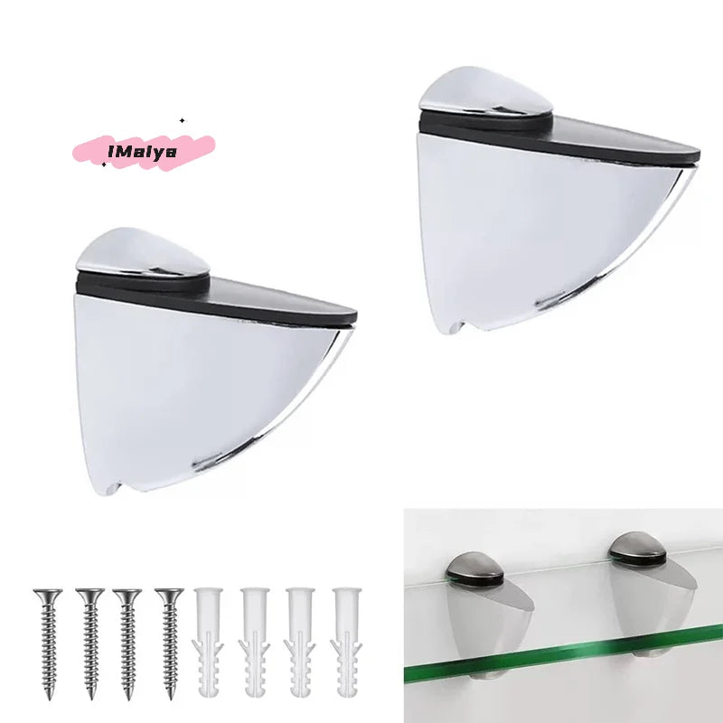 2Pcs Adjustable Metal Glass Shelf Clamps Wood/Glass Partition Brackets Wall Mount Anti-Slip Floating Clip Support for Shelves
