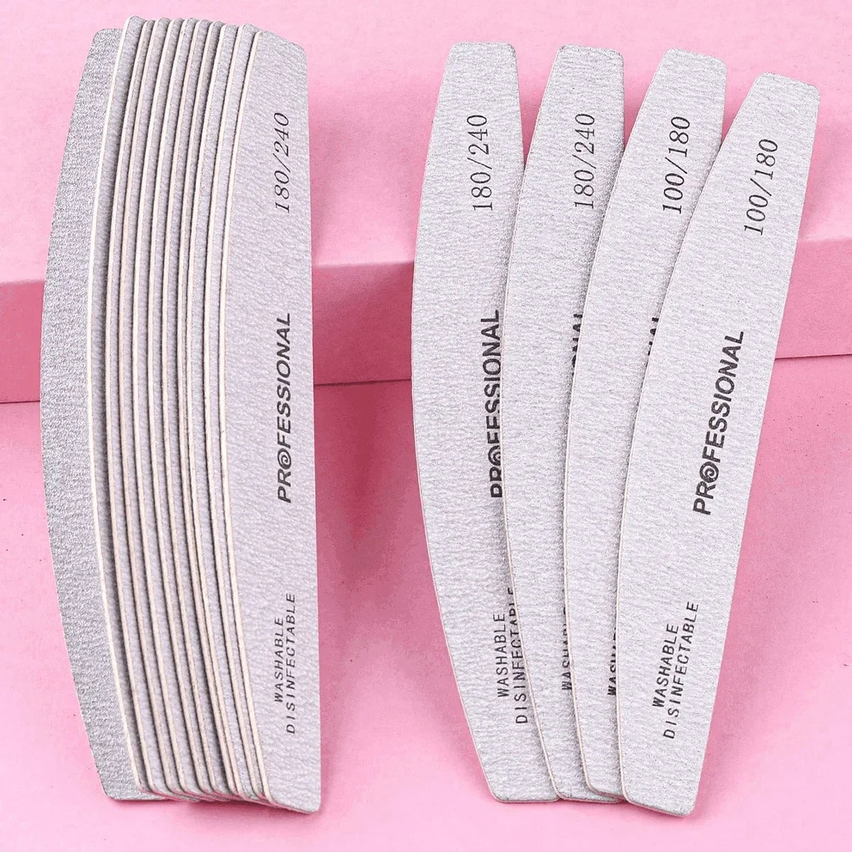 10/25/50pcs Grey Thin Wooden Nail File, 100/180 Grit Double-Sided Washable Reusable Buffer. For Natural & Acrylic Nails