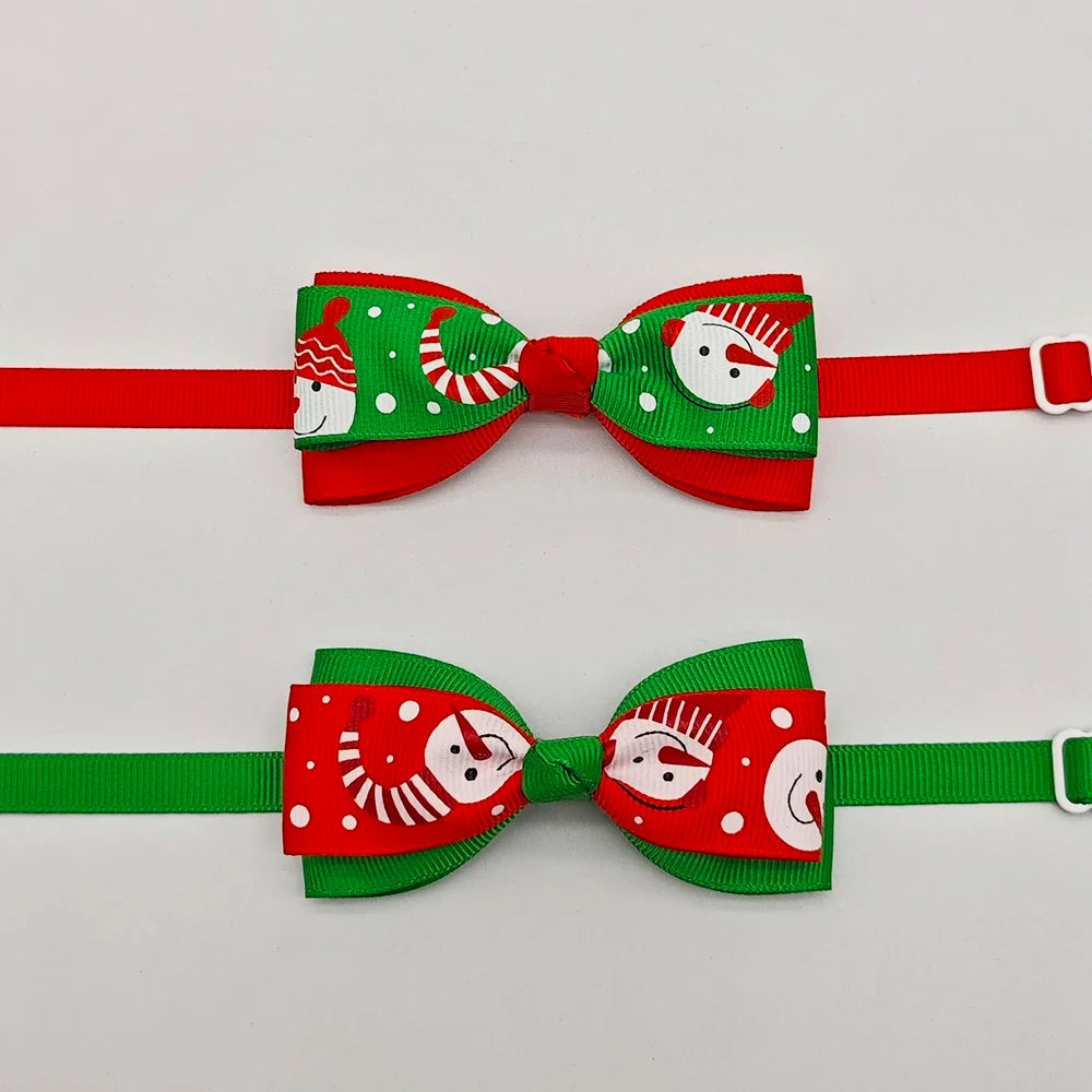 10pcs Pet Christmas Bow Tie Adjustable Xmas Dog Cat Bowtie Collar Accessories For Small Dog Cat Festival Party Decoration Gift