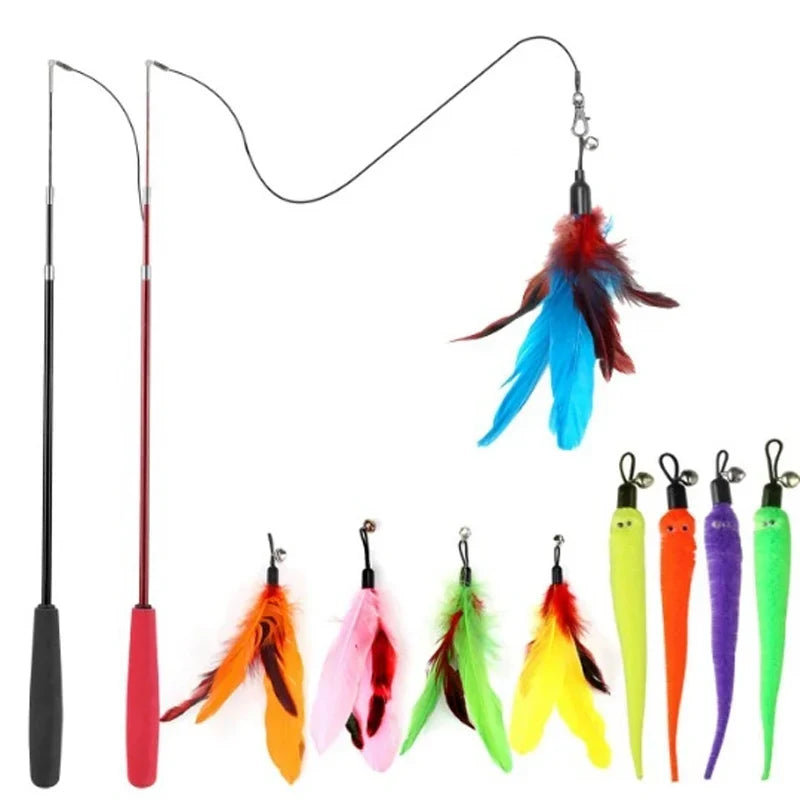 Kitten Toys Variety Pack Funny Cat Stick Scalable Cat Pole Plush Toy Feather Replacement Head Interactive Fun Pet Supplies