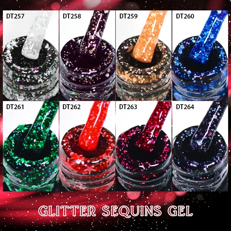 MEET ACROSS 7ml Snowflakes Sequins Gel Nail Polish Vernis Semi Permanent Soak Off Nail Art Varnish Christmas Winter For Manicure