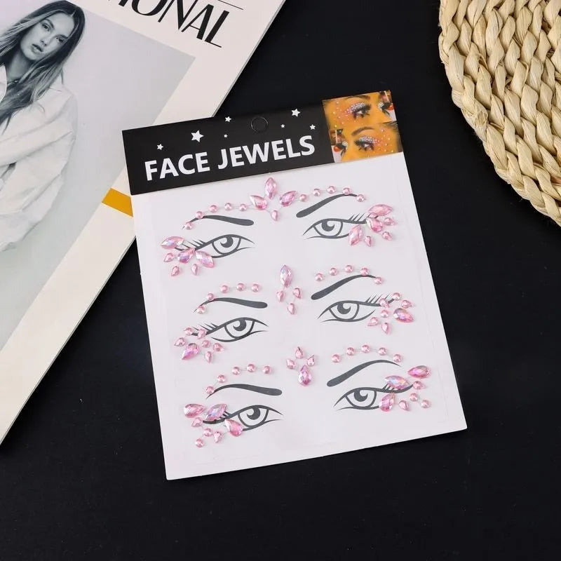 3D Rhinestone Bright Face Stickers Women Glitter Diamond Temporary Stickers DIY Party Jewels Diamonds Decoration Decals