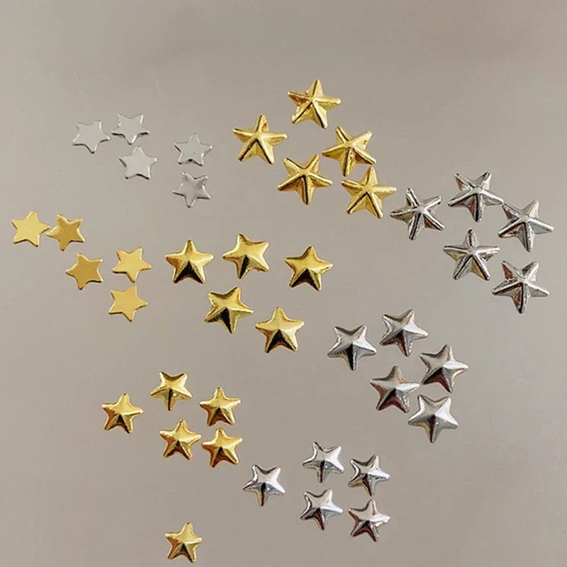 1 Bag Hollow Star Nail Art Charms 3d Metal Five-Pointed-Star Gold Silver Diamond Nail Decoration Luxury Manicure Accessories