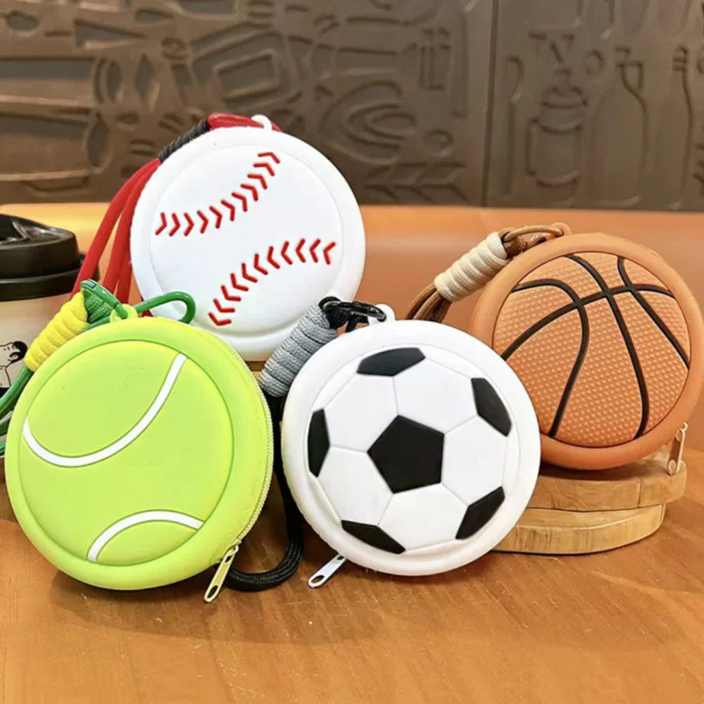 Creative Sports Style Silicone Coin Purse Wallet Basketball Football Shaped Storage Bag Headphone Box Schoolbag Pendant Keychain