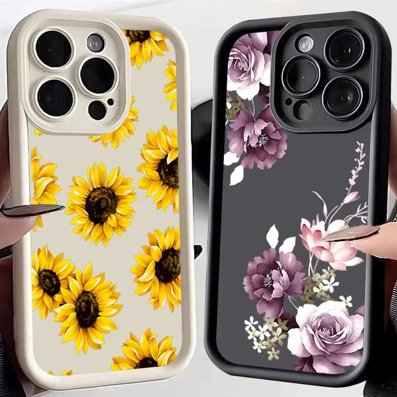 Purple Flower Pattern Phone Case For iPhone 17 16 15 14 13 12 11 Pro Plus Max XR 17 Air 16E Shockproof Soft Silicone Back Cover