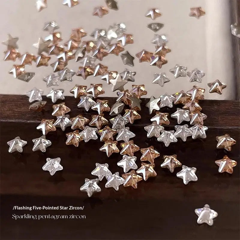 50Pcs Star Zircon Nail Rhinestones Sparkle 3D Nail Rivets Flat Bottom Nail Art Charms DIY Manicure Decoration Parts