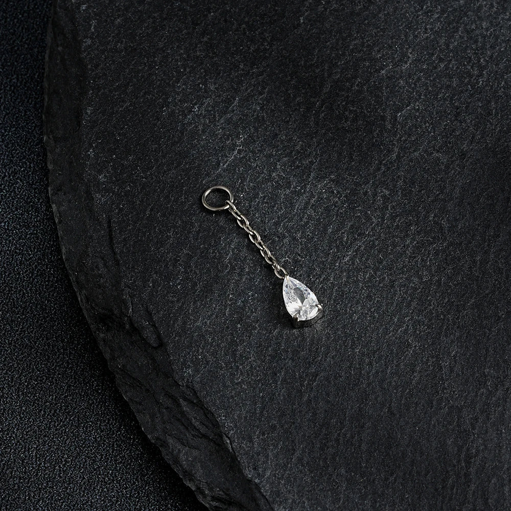 Right Grand ASTM F136 Titanium Waterdrop CZ Dangle Chain Earring Charm Pendant for Upper Lobe Clicker Piercing Jewelry