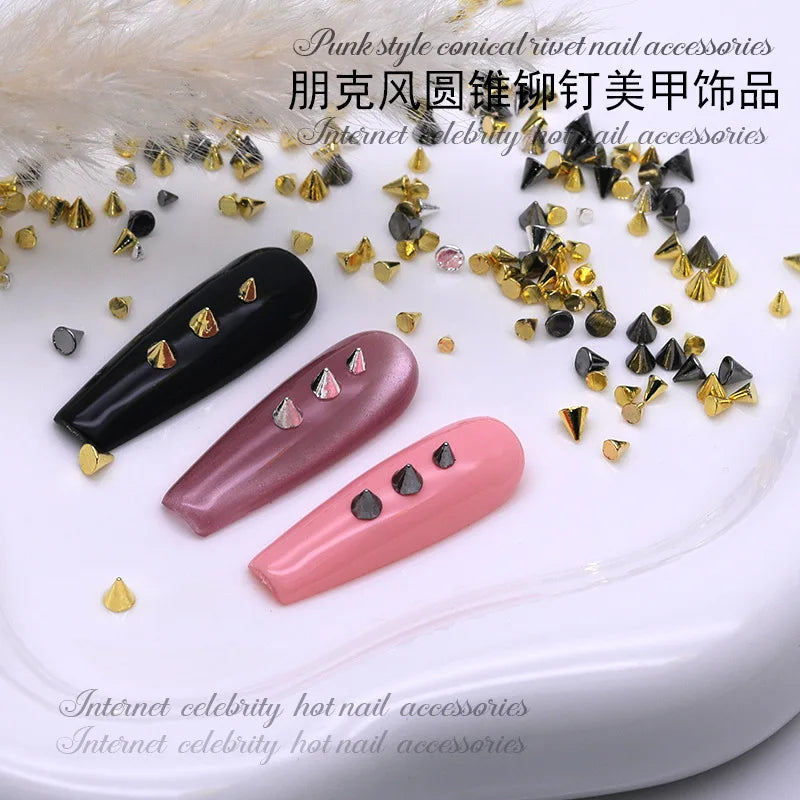 100PCS Metal 3D Punk Cone Nail Art Stud Accessories Rivet Parts For Manicure Decor Retro Nails Decoration Supplies Material Tool