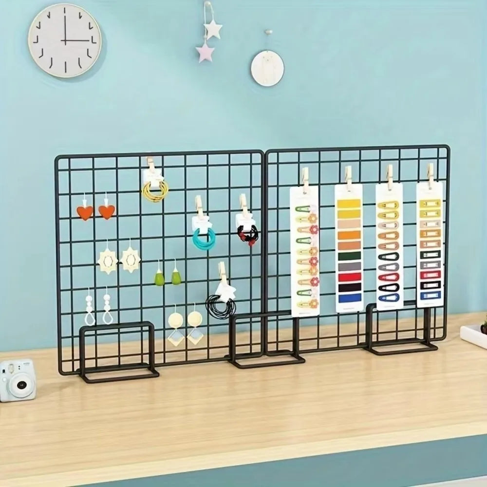 Modern Grid Display Rack with Base Metal Storage Rack Art Photo Display Desktop Stand For Grid Panel Storage Rack Desktop Stand