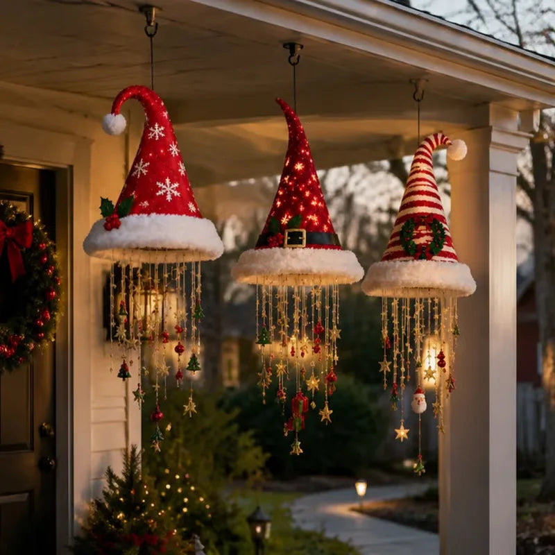 DIY Lighted Santa Hat Chandelier - Warm LED Glowing Christmas Ornaments Hanging Chandelier 5 Styles for Festive Decor