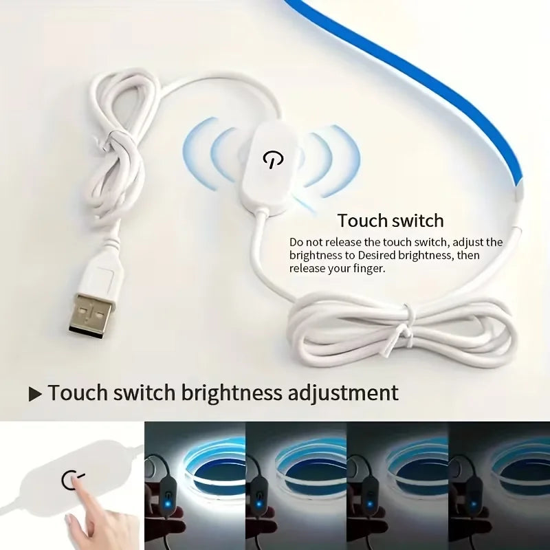 Lqhzmyy Cob Led Strip Light, USB Powered, Touch Switch for Adjustable Light Brightness, 3mm Wide Ultra-Thin Led Strip with No Light Spots, Suitable for Furniture Cabinets, Kitchen Bases, Bedroom Ambient Lighting, Warm White L
