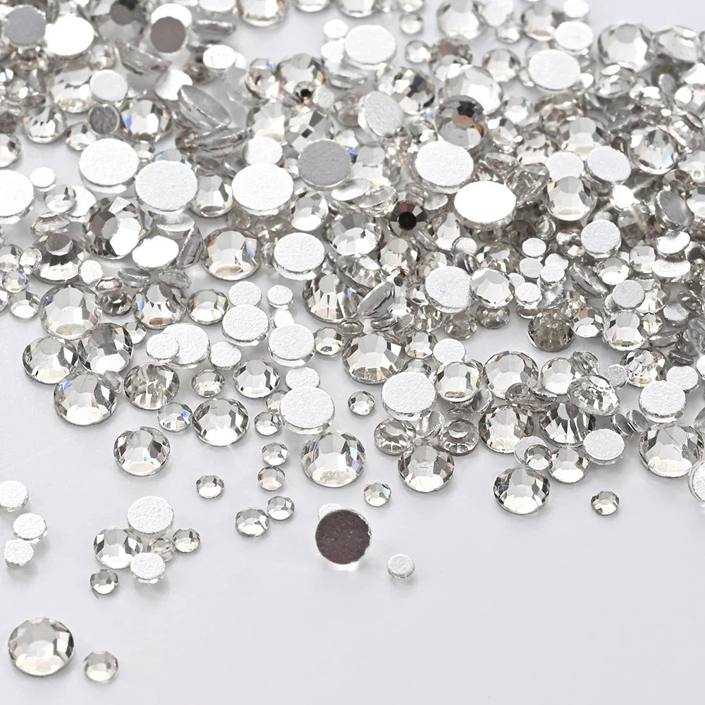 12Grids 3D Clear Glass Mutil-Shapes Nail Rhinestones + SS6-SS16 Round Diamond Crystals Luxury Heart Square Nail Art Gems Decorat