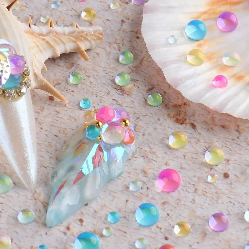 12 Grids Sparkling Aurora Flatback Mermaid Beads Nail Art Charms 3D Crystal Candy Bubble Beads DIY Kid Manicure Decoration Parts