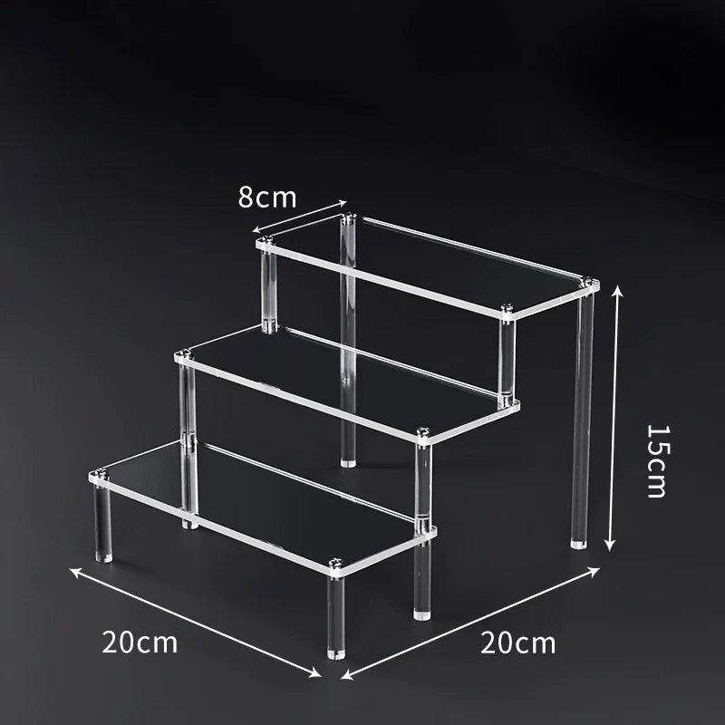 1-5 Tier Acrylic Display Risers Clear Shelf Doll Clay Figurine Display Stand for Desserts Perfume Organizer Showcase W-10