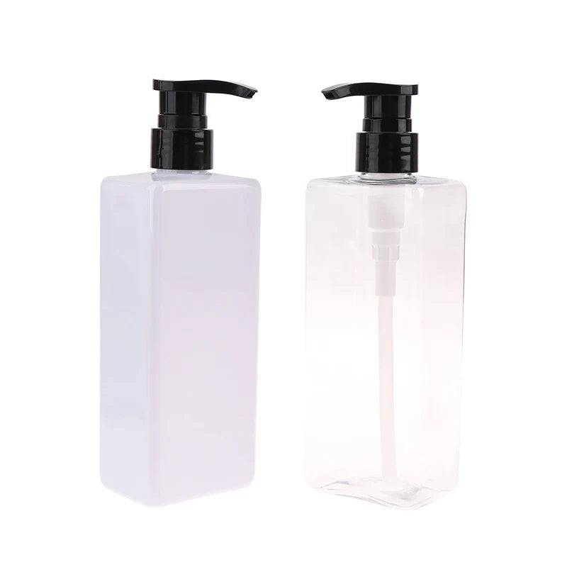 1Pc 2025 New 500ml Plastic Rectangle Press Pump Bottle Bathroom Soap Liquid Refillable PET Bottles Containers