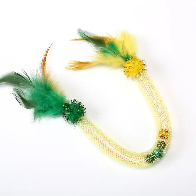 Interactive Cat Toy Catnip Elastic Rope Toy with Feathers and Bell Indoor Kitten Speaky Toys Cat Teaser Hunting Pet Cats Toy