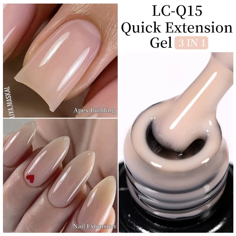 LILYCUTE Milky White Gold Sequins Quick Extension Rubber Base Gel Nail Polish Glitter Extend Construct Hard Gel Nail Art Varnish