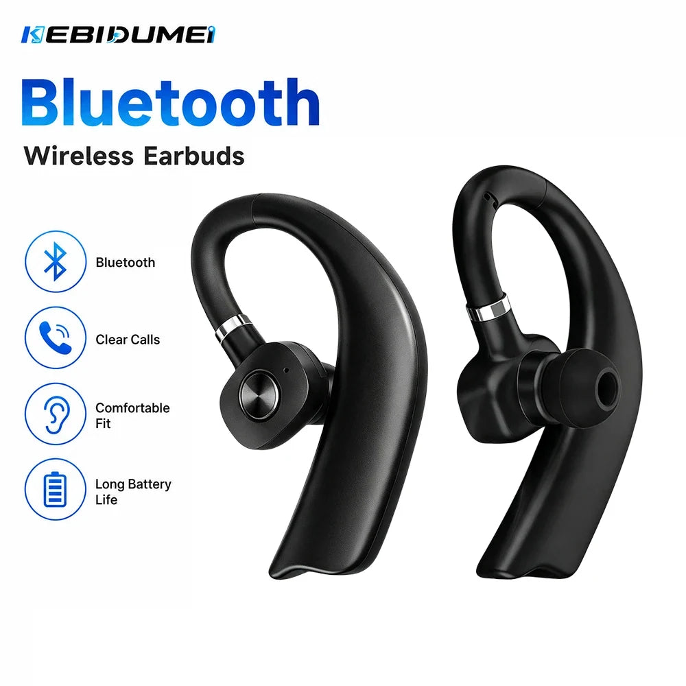 KEBIDUMEI Bluetooth Wireless Earphone 180° Rotation Ear Hook Headphone Noise Cancelling Earbud Long Standby Music Headset