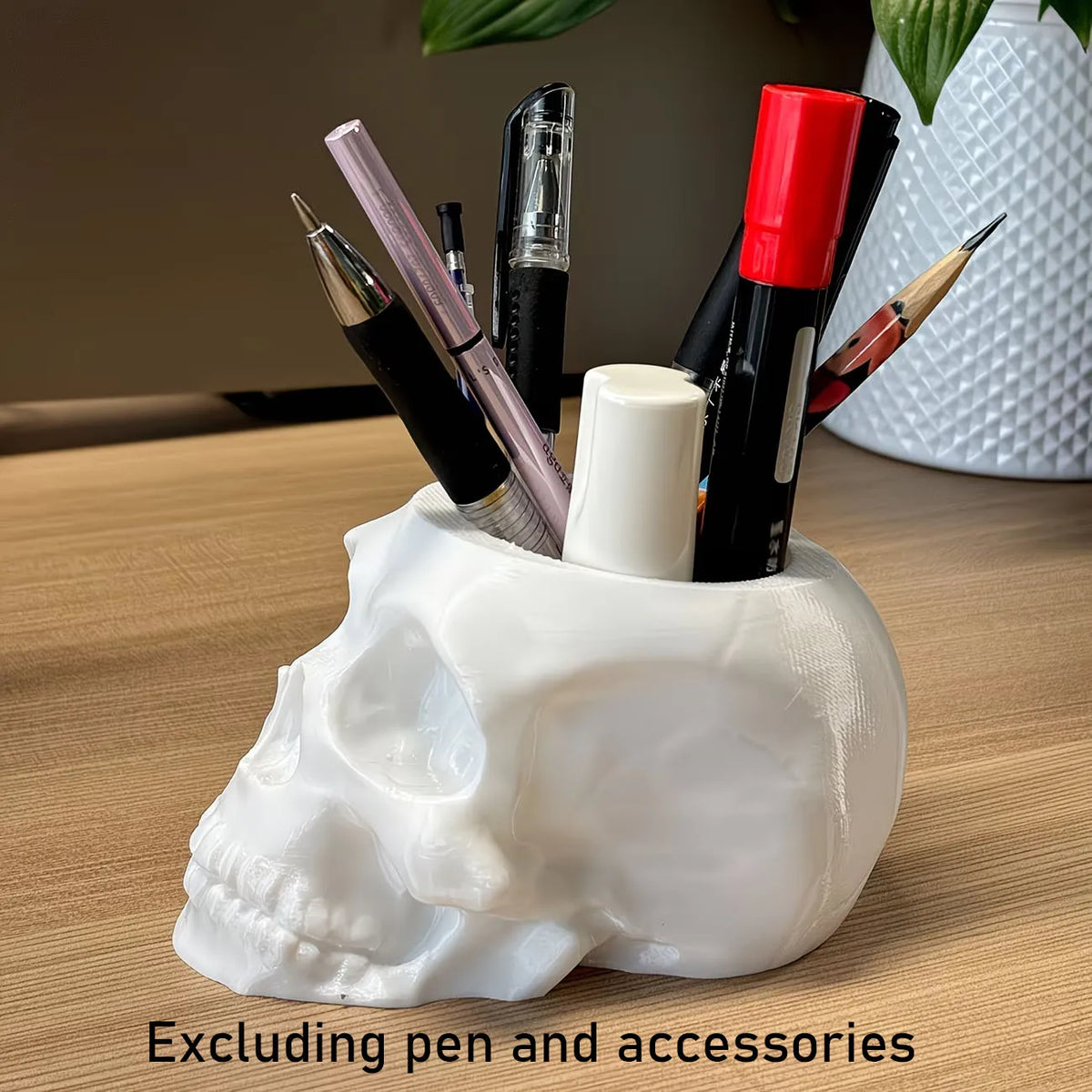 Skull Pen Holder Skull Makeup Brush Holder Skull Planter, Goth Decorations Home Office Indoor Desk Decorations