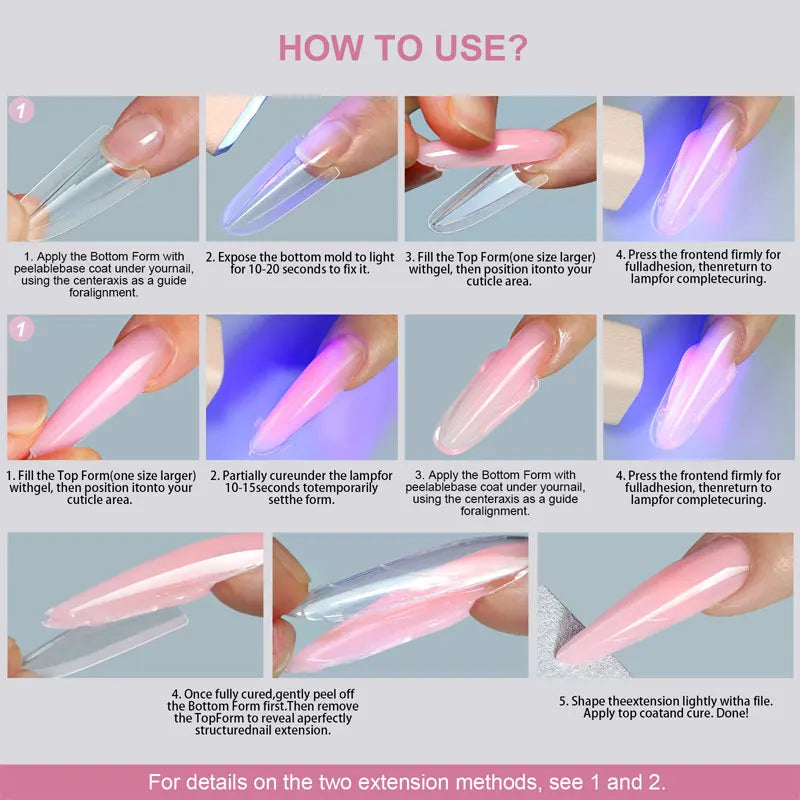 Sandwich Dual Nail Forms 15size Extensions-Dual Forms Coffin Almond Nail Forms 240pcs/180pcs Top Form Bottom Form Mold