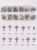 TSZS 12 Grids Y2K Silver Cross Nail Art Charms Mix Design Punk Starlight Cross with Wing Nail Decoration