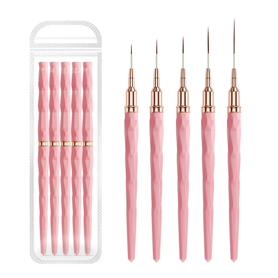 5Pcs Liner Brush Set Acrylic Nail Art Brush, Ultra Fine Tips Pen for Striping Drawing Detailing Manicure Tool