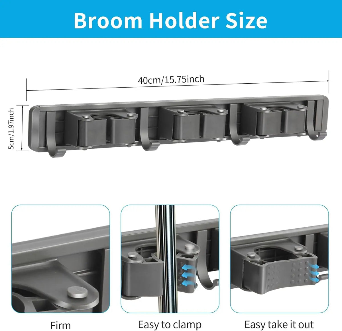 Mop and Broom Organizer Mop Holder Rack Mop Holder Wall Mounted Strong Broom Mop Holder Self With 5 Hooks Organizers Hang Broom