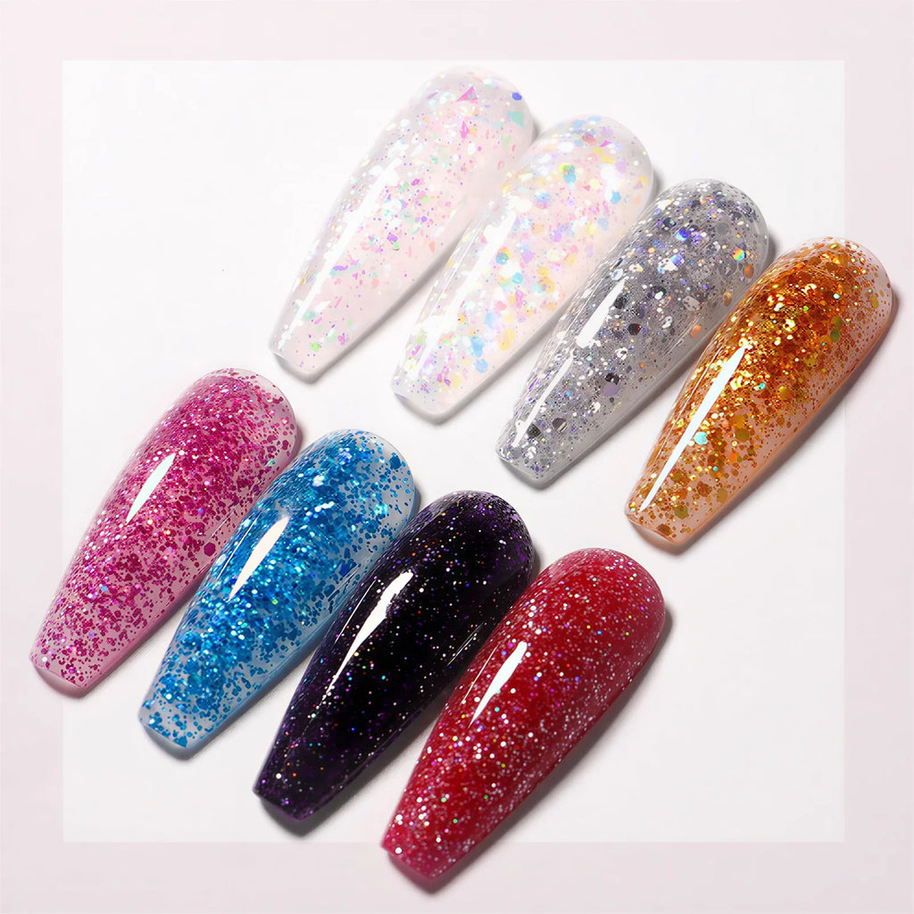 Misscheering 15ml Glitter Acryl Gel Nail Extension Gel Quick Building UV LED Poly Nail Gel Sparkly Sequin Nail Builder Gel Nail