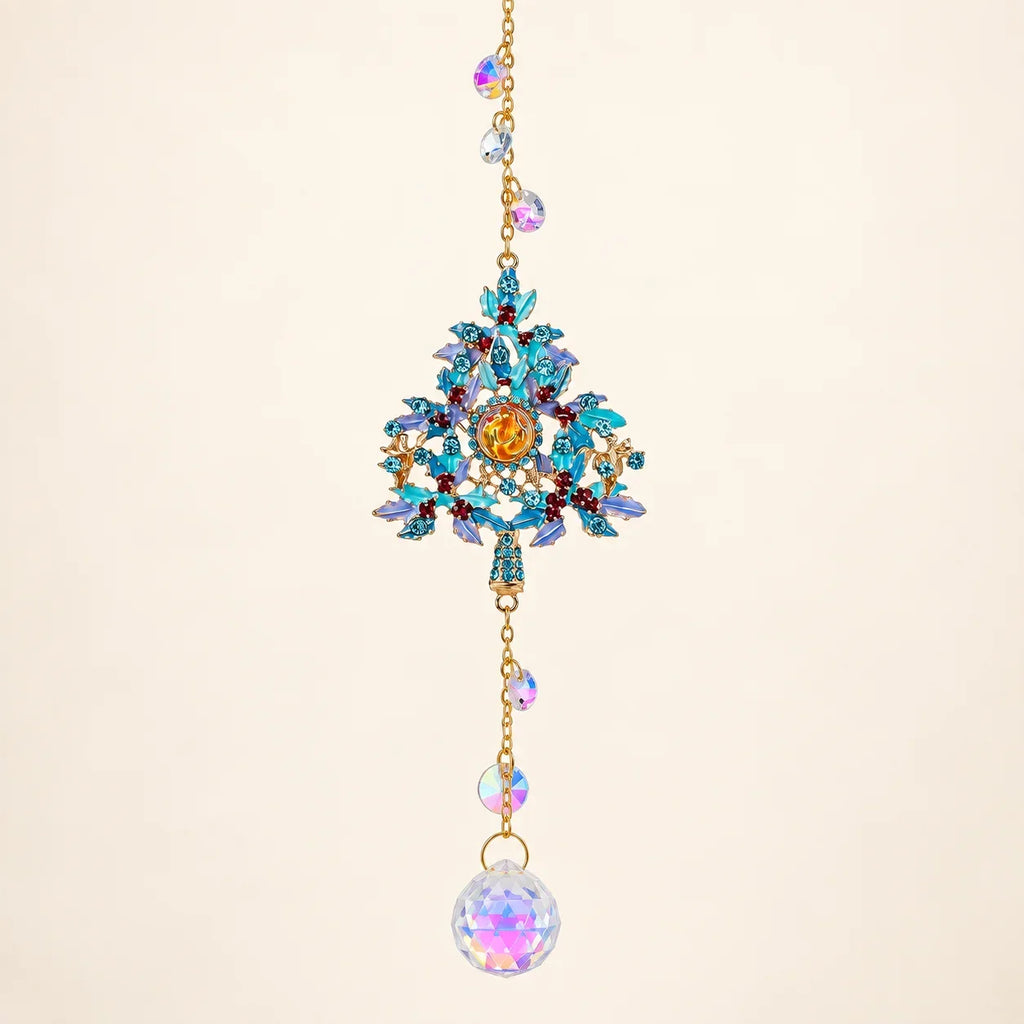 Crystal Christmas Tree Suncatcher Hanging Ornament with Rainbow Prism Ball, Sparkling Window Decor for Home Garden Gift