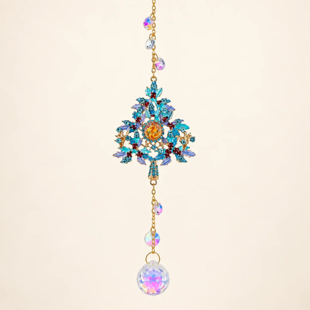 Crystal Christmas Tree Suncatcher Hanging Ornament with Rainbow Prism Ball, Sparkling Window Decor for Home Garden Gift