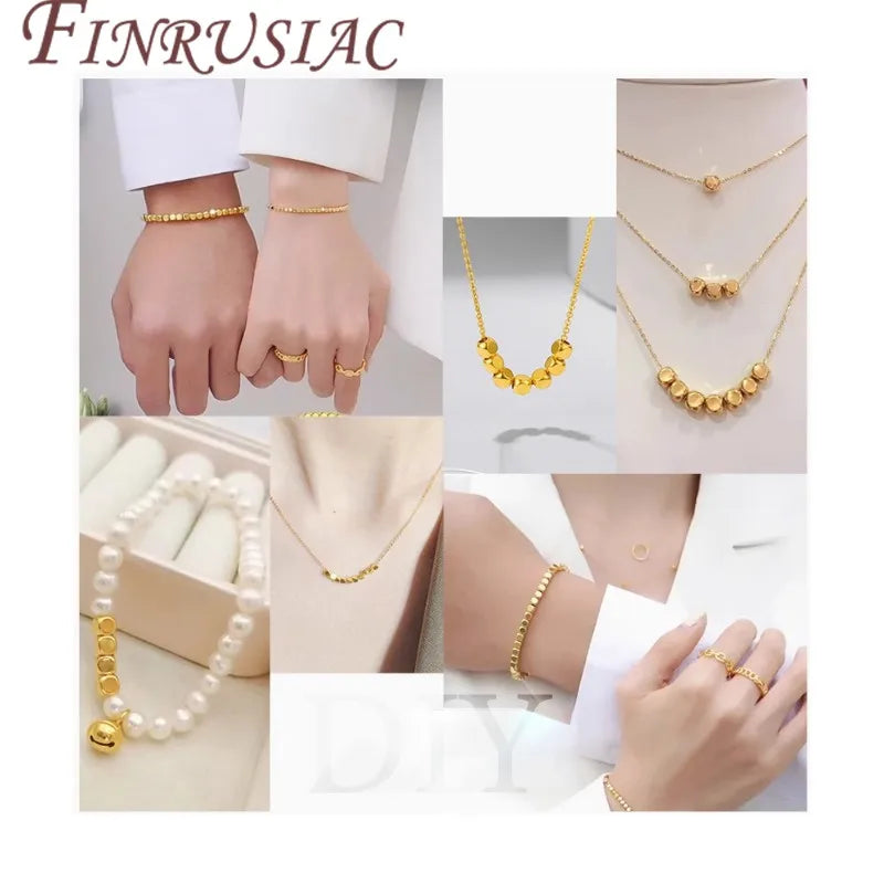 18K Gold Plated Square Spacer Beads DIY Bracelet Necklace Accessories Brass Metal Cube Beads For Jewelry Making Supplies