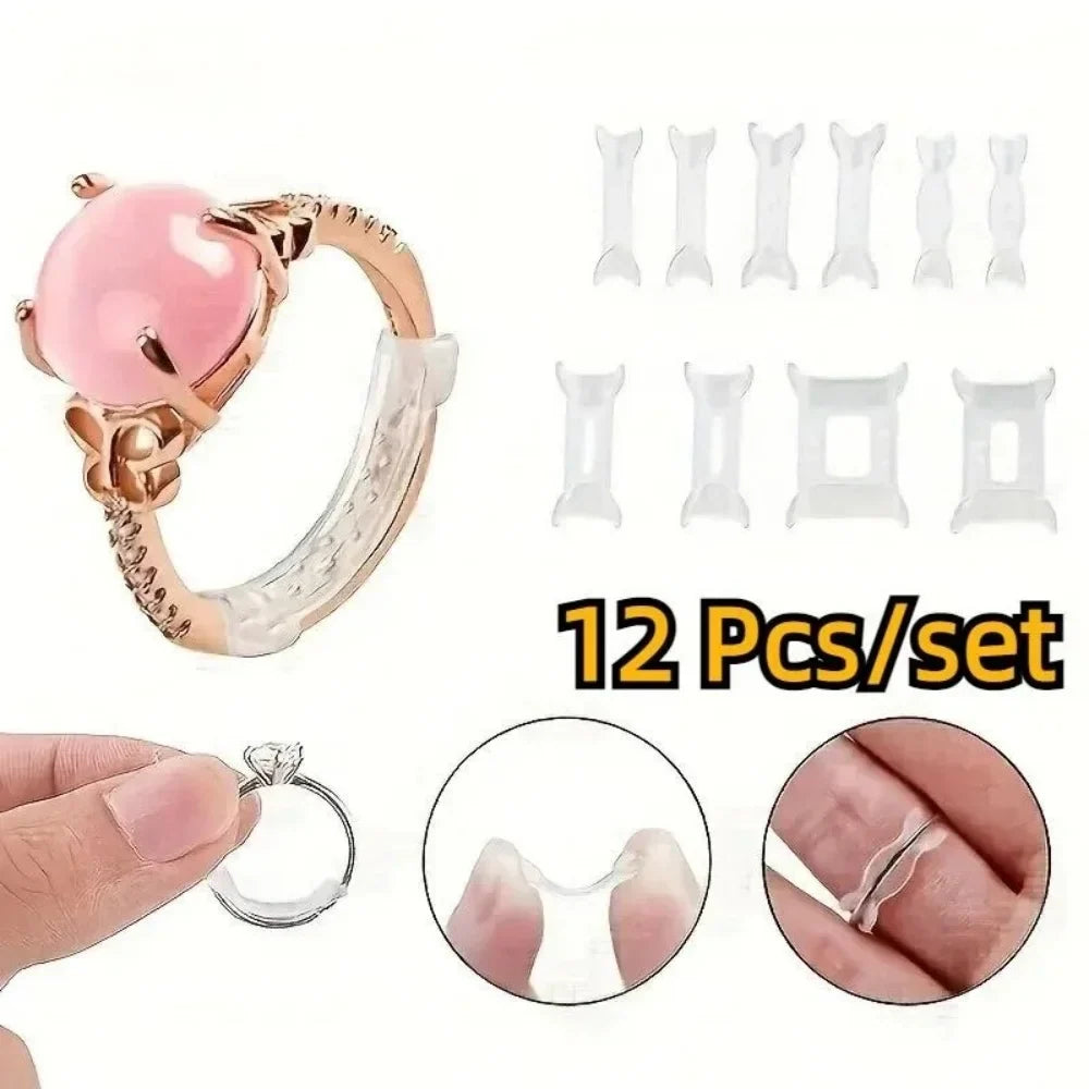 12Pcs/Set Ring Adjustment Pad Ring Size Adjuster Fixed Reduction Pad Invisible Ring Holder Retainer Shrinker for Large Rings