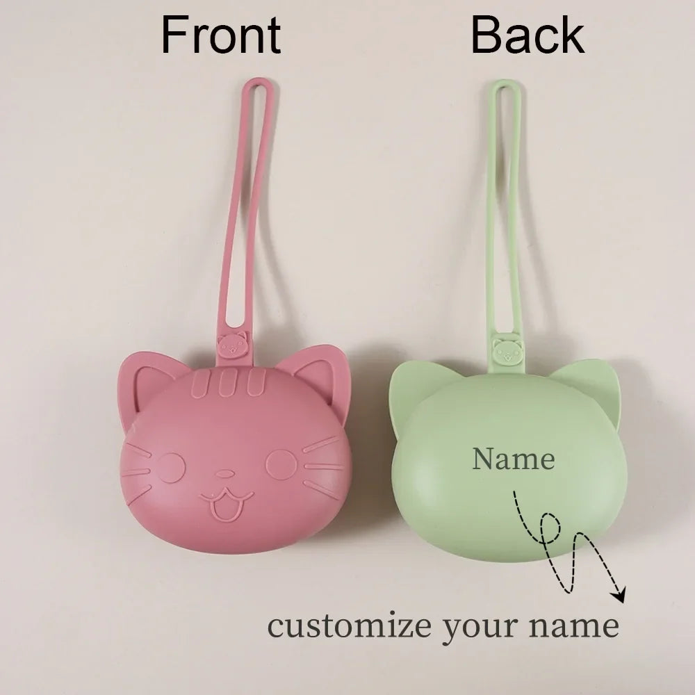 1pc Custom Name Baby Pacifier Storage Bag Food Grade Silicone Cat Shape Cute Pacifier Bag