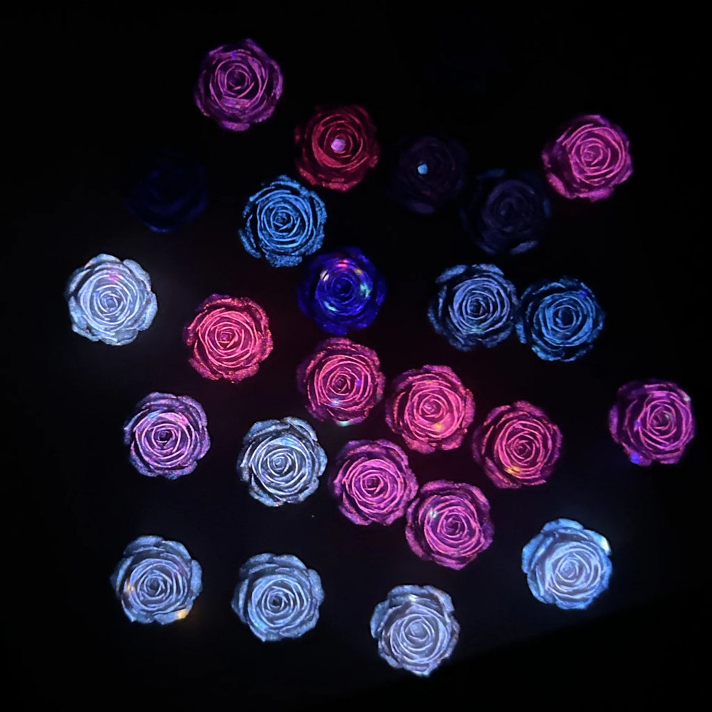 50PCS 11MM Soft 3D Acrylic Flower Nail Art Charms Rose Camellia Accessories For Luminous Nails Decoration Manicure Supplies Pink