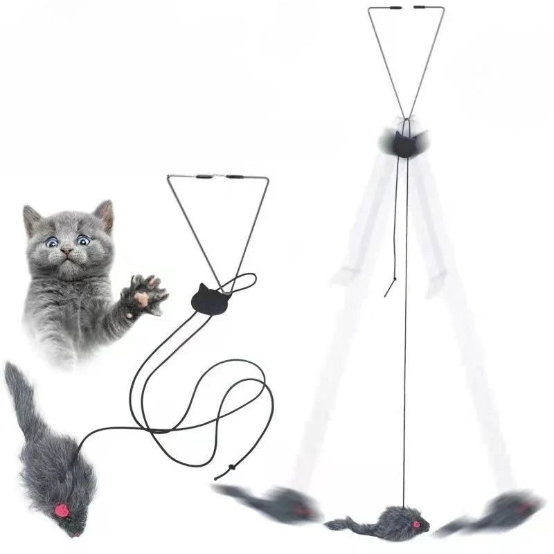 Interactive Cat Toy Hanging Clip Door Plush Mouse Self-playing Hanging Door Kitten Toy Elastic Clip Door Swing Hanging Cat Toy