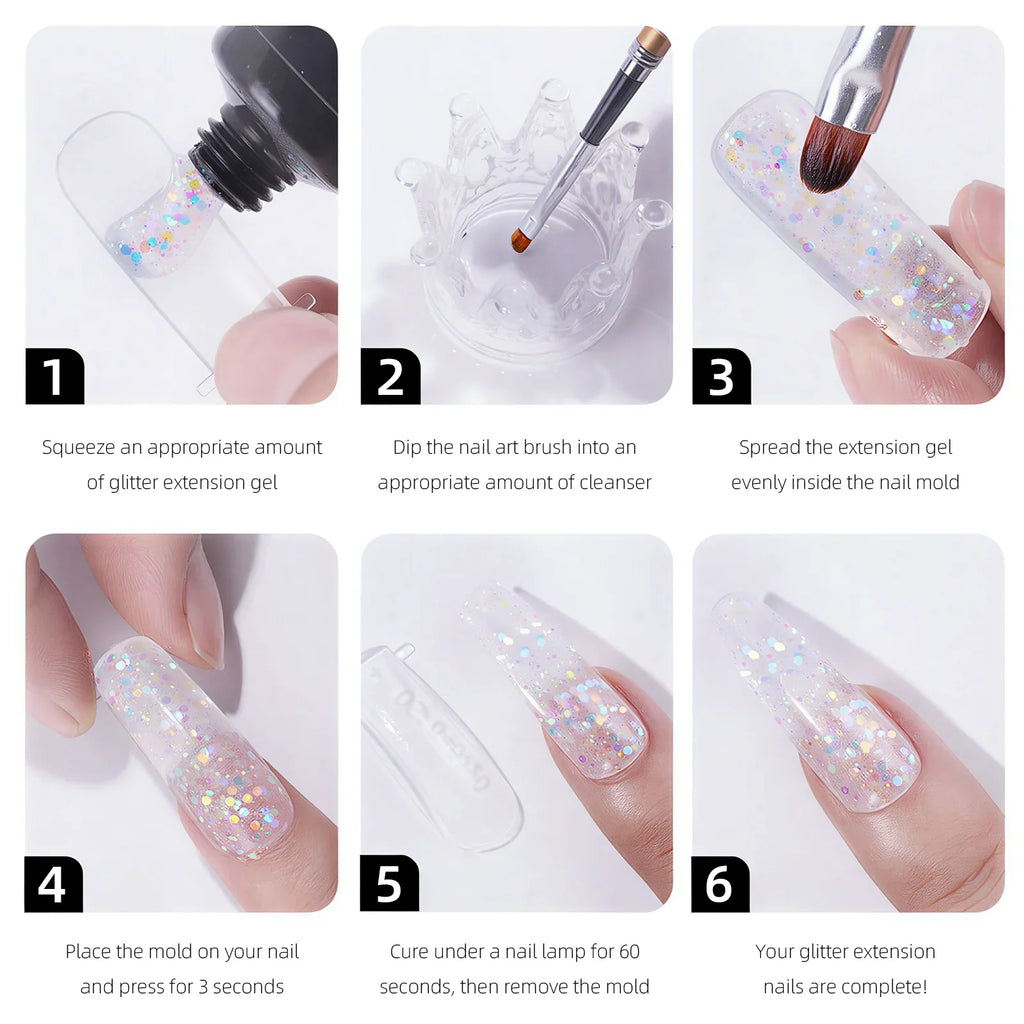 Misscheering 15ml Glitter Acryl Gel Nail Extension Gel Quick Building UV LED Poly Nail Gel Sparkly Sequin Nail Builder Gel Nail