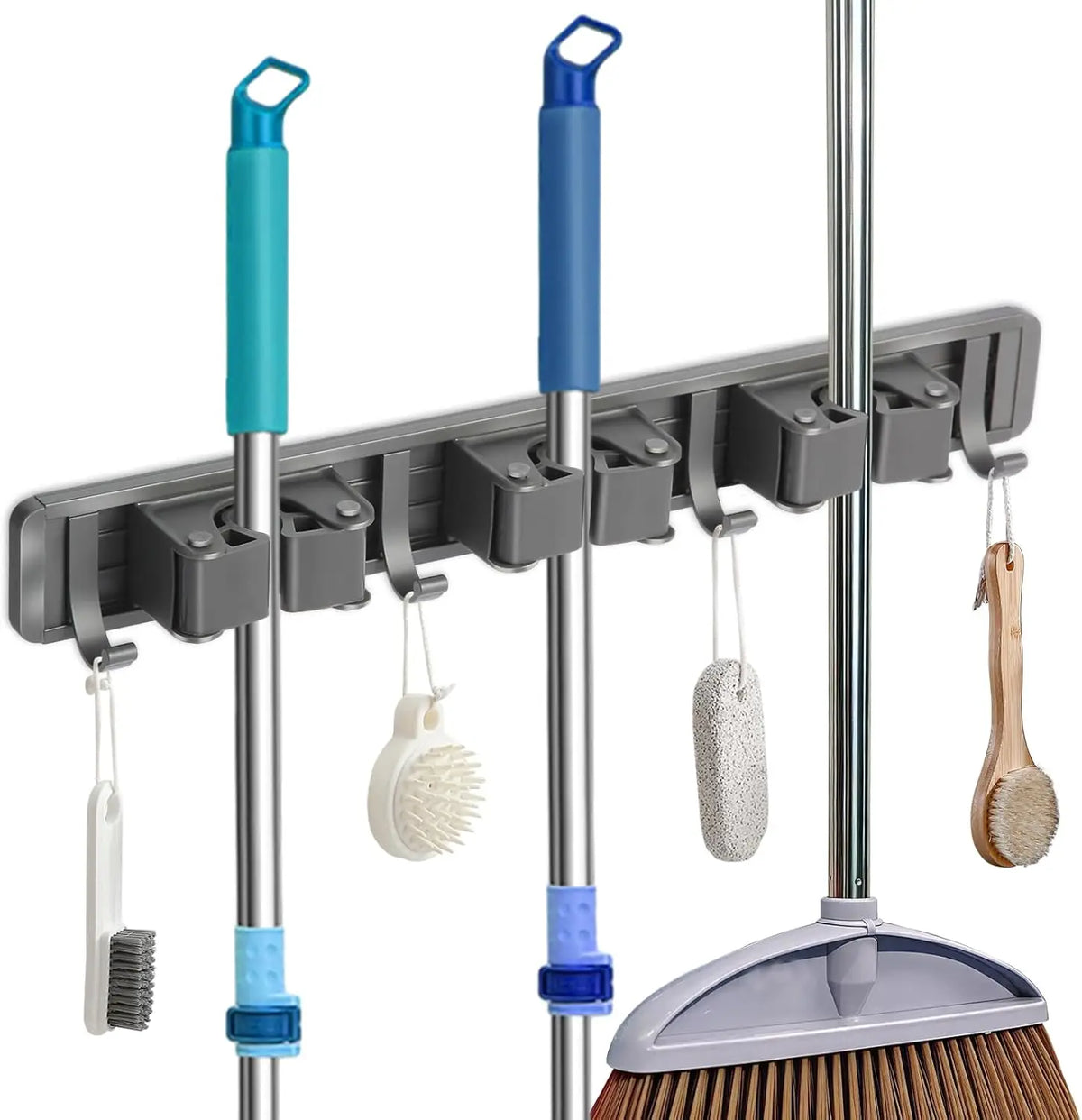 Mop and Broom Organizer Mop Holder Rack Mop Holder Wall Mounted Strong Broom Mop Holder Self With 5 Hooks Organizers Hang Broom