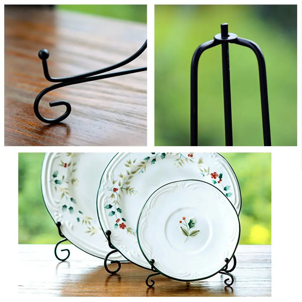 Art Bowl Picture Frame Photo Pedestal Easel Black Iron Display Stand Plate Rack