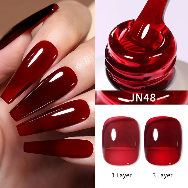 BORN PRETTY 10ml Wine Red Glitter Jelly Nude Gel Nail Polish Soak Off Translucent Color UV Light Cure for Nail Art DIY at Home