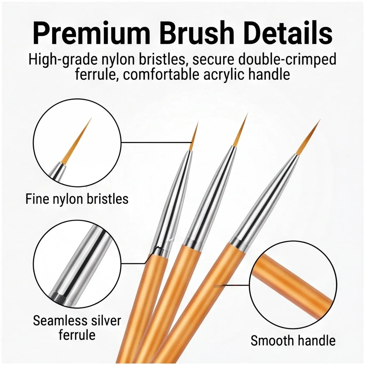 3Pcs DIY Nail Drawing Pen – Acrylic French Stripe Liner Brush for 3D Tips, Lines & Stripes, UV Gel Painting Tool