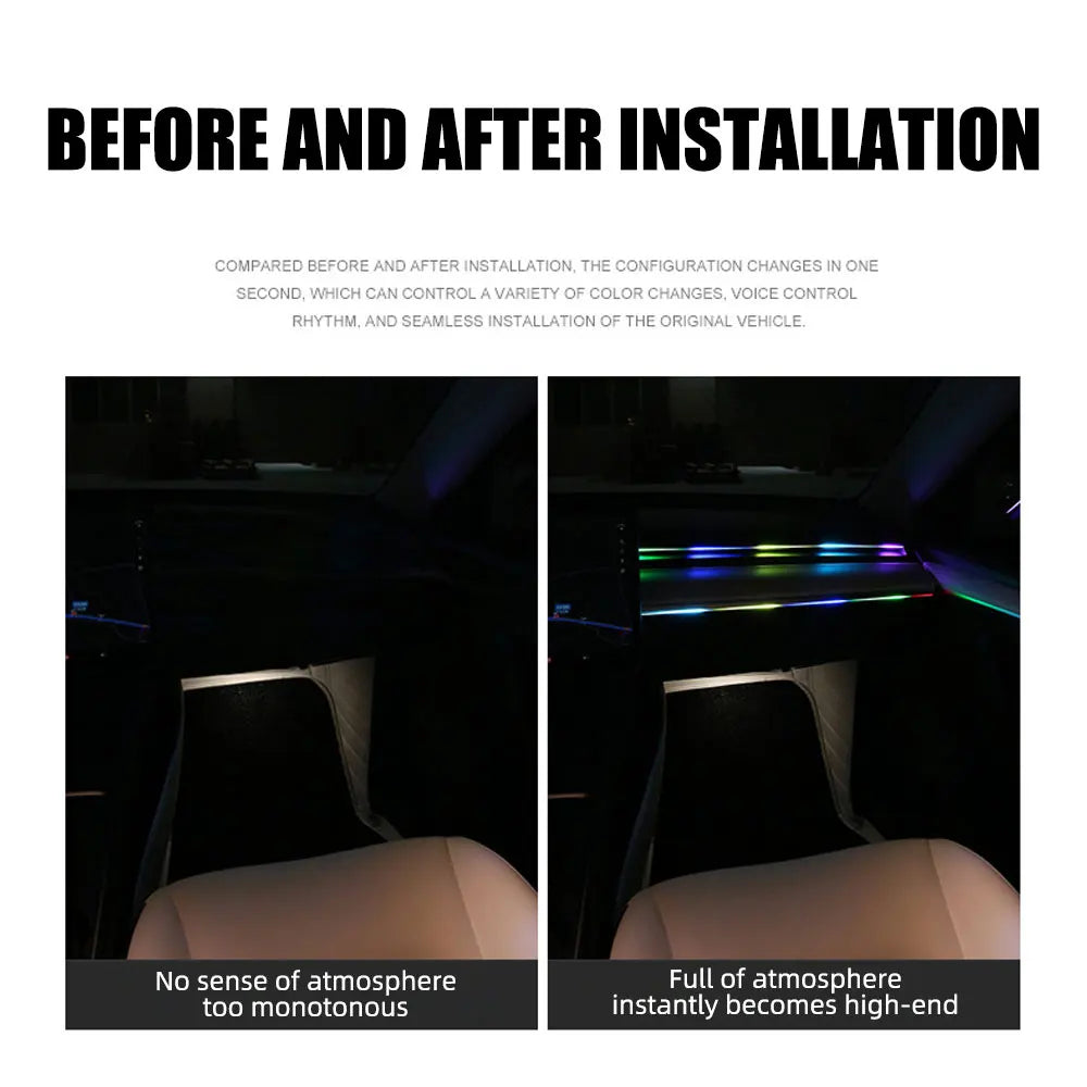 4in1 Led Car Ambient Lights RGB 213 Color Acrylic Strips Symphony Streamer Interior Rainbow Atmosphere Lamp Kit Dashboard Light