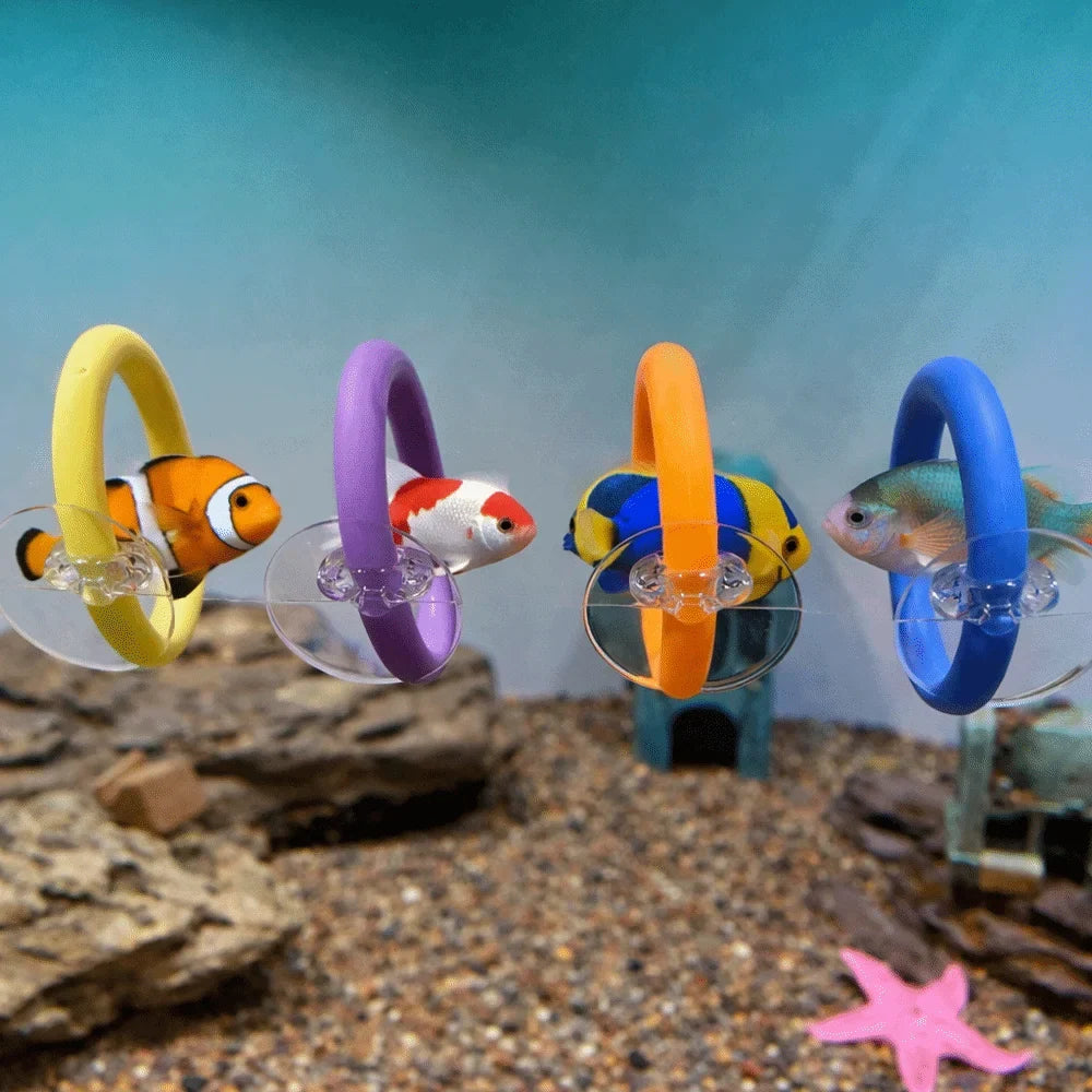 4PCS/SET Suction Cup Fish Training Ring Colorful Fish Tail Toy Betta Training Circle Waterproof Fish Tank Decorative Ring