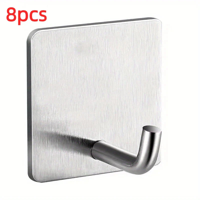 8pcs Stainless Steel Small Hooks, No Drilling, Wall Mounted, Kitchen, Bathroom, Office Key Hooks Wall Hook Adhesive Wall Hooks