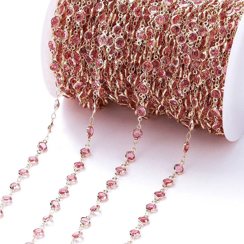 1Meter 6mm Colorful Crystal Beads Beaded Chain Glass Bead Necklace Chain Findings for DIY Bracelet Jewelry Making Supplies