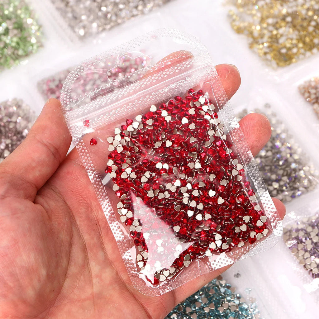 3*3mm Glass Flat Bottom Nail Drill Rhinestones Heart Shape Series Glitter Flatback Crystal For DIY Nail Art Drill Decoration